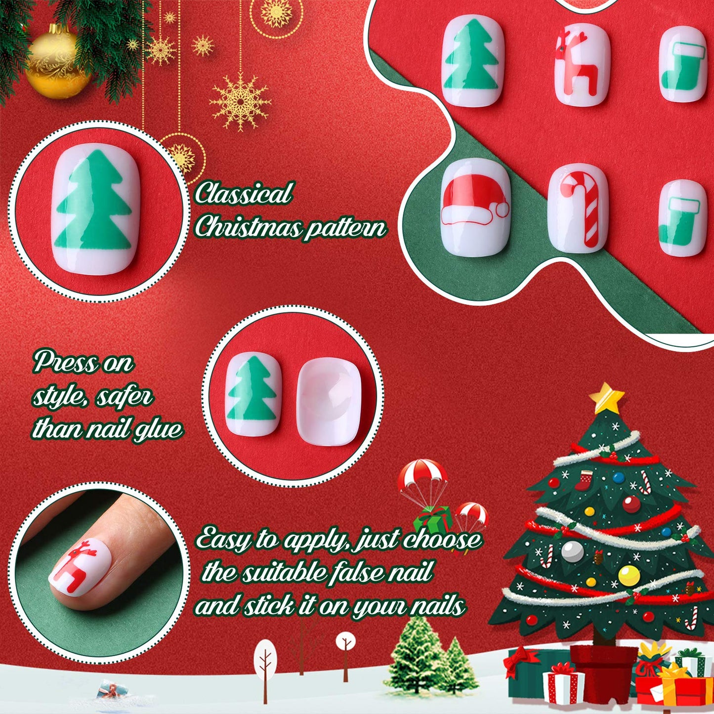 120 Pieces Girls Press on Nails Fake Nails Artificial Nails Children Full Cover Short False Fingernails for Girls Kids Nail Design Decoration (Merry Christmas)