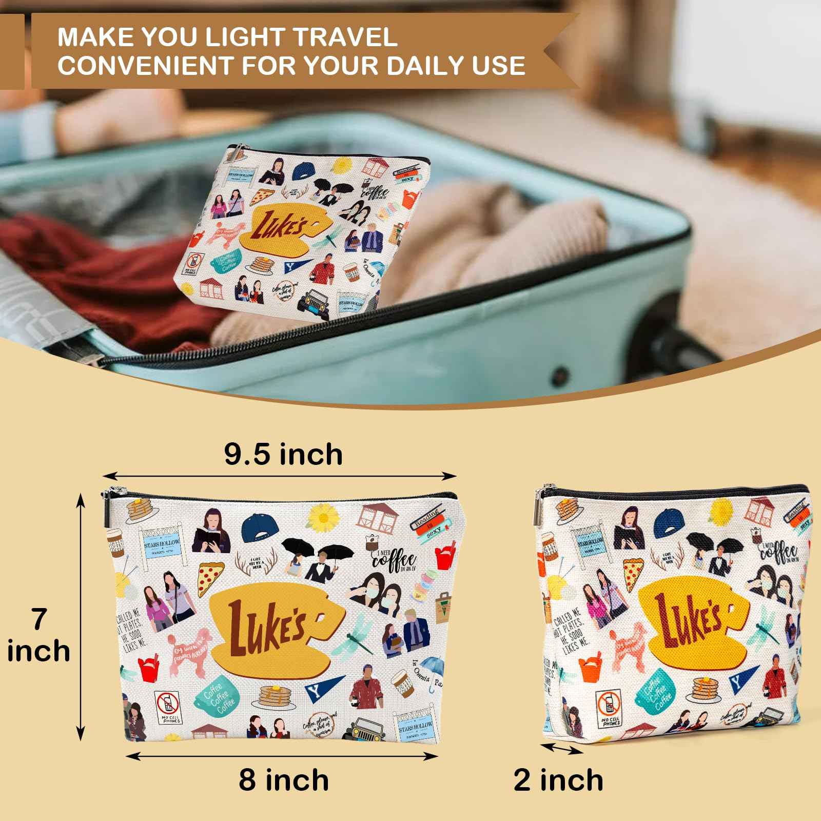 wooyuan Gilmore Makeup Bag, TV Show Merchandise Fans Gifts, Luker's Dinner Inspired Presents, Cosmetic Toiletry Case with Zipper, Travel Essentials Organizer for Women/Sister/Friend