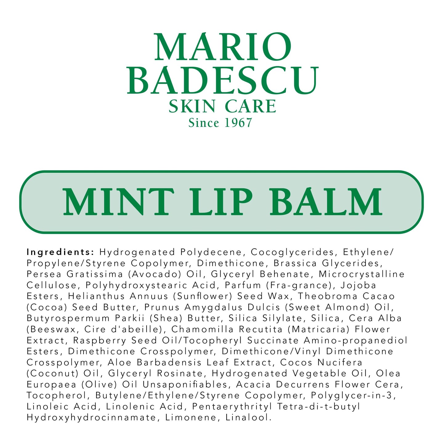 Mario Badescu Moisturizing Mint Lip Balm for Dry Cracked Lips, Infused with Coconut Oil and Shea Butter, Ultra-Nourishing Lip Care Moisturizer for Soft, Smooth and Supple Lips, 0.35 Oz