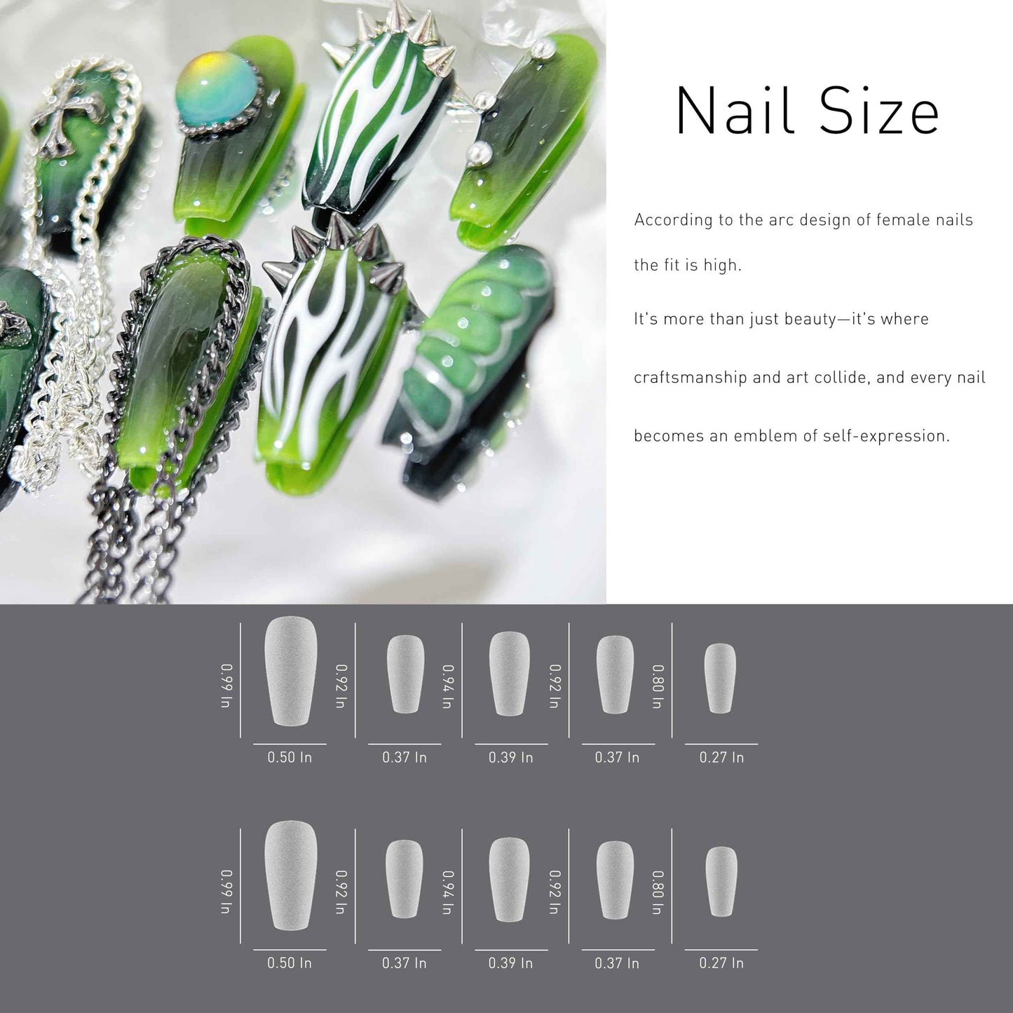 Press on Nails Handmade Luxury Long Style Coffin Reusable Goth Nail for Women and Girls 10pcs (Lost Immortal-M, One Size)