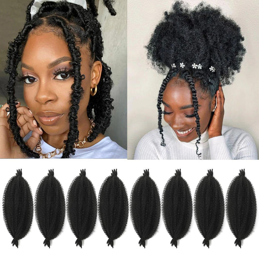 8 Packs Pre-Separated Springy Afro Twist Hair 8 Inch Spring Twist Hair Kinky Twist Crochet Hair for Black Women (1B#, 8 Inch(Pack of 8))