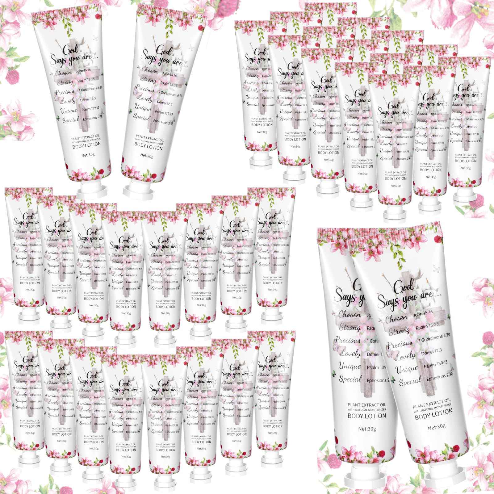 Siifert 24 Pcs Christian Body Lotions Bulk Gifts for Women Breast Cancer Awareness Gifts Inspirational Bible Verse Lotion Mini Travel Christian Religious Hand Cream for Appreciation Women Teacher Mom