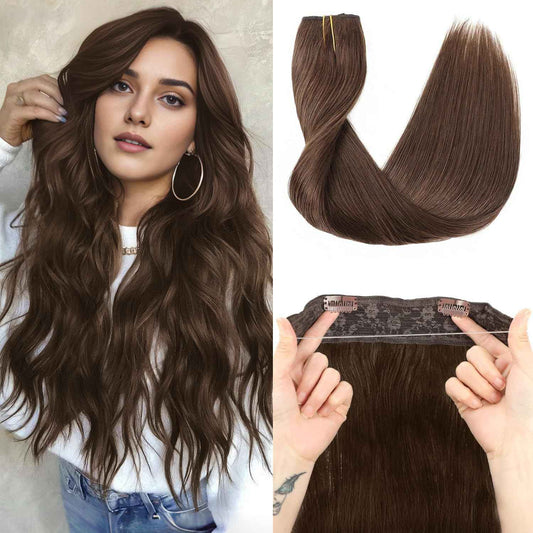 Tinashe Wire Hair Extensions Real Human Hair Medium Brown Straight Hair Extensions 12inch 70g Invisible Wire Fish Line Straight Human Hair Extension (12 inch, #4)