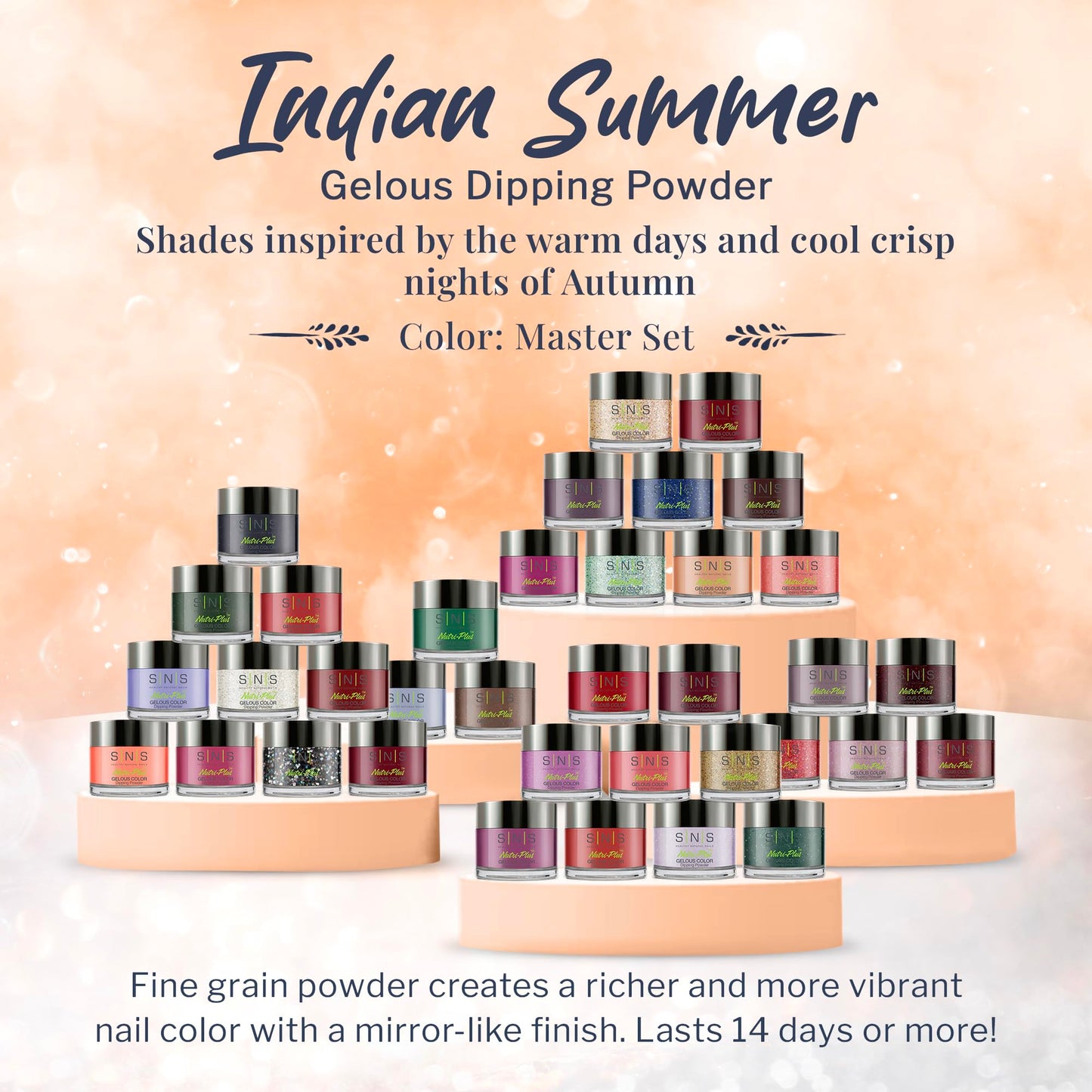 SNS Nails Dip Powder Kit, Gelous Color Dipping Powder Set - Indian Summer Master 36-Piece Set - Long-Lasting Dip Nail Color Lasts 14 Days - Low-odor & No UV Lamp Needed - 1 oz