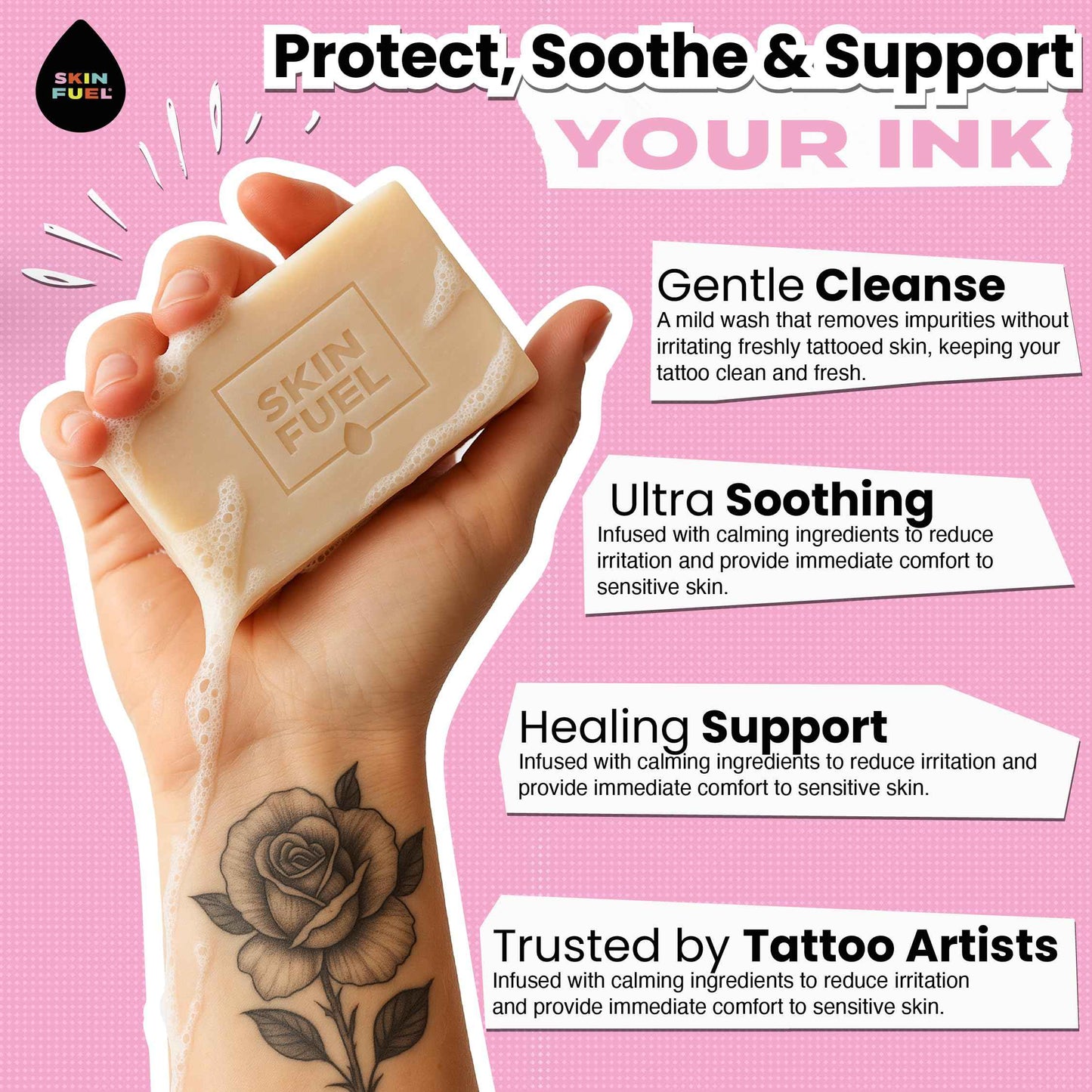 Skin Fuel Tattoo Aftercare Kit – Cream & Unscented Soap for Tattoos with Jojoba Seed Oil, Shea Butter & Aloe – Plant-Powered Healing Ointment & Tattoo Wash for Fresh & Long-Term Ink Care (2-Piece Set)