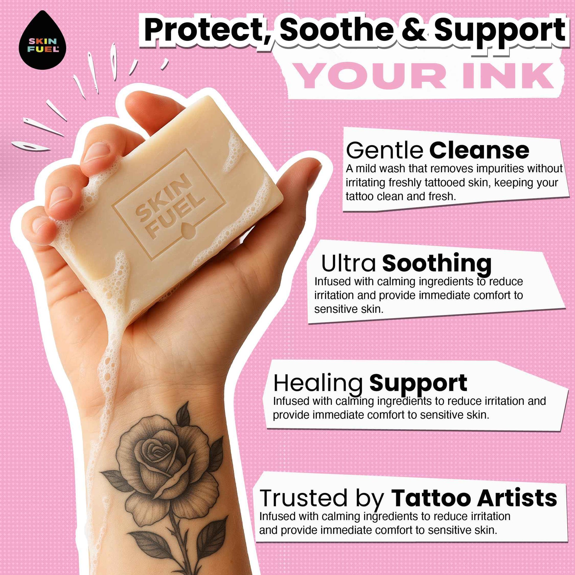 Skin Fuel Tattoo Aftercare Kit – Cream & Unscented Soap for Tattoos with Jojoba Seed Oil, Shea Butter & Aloe – Plant-Powered Healing Ointment & Tattoo Wash for Fresh & Long-Term Ink Care (2-Piece Set)