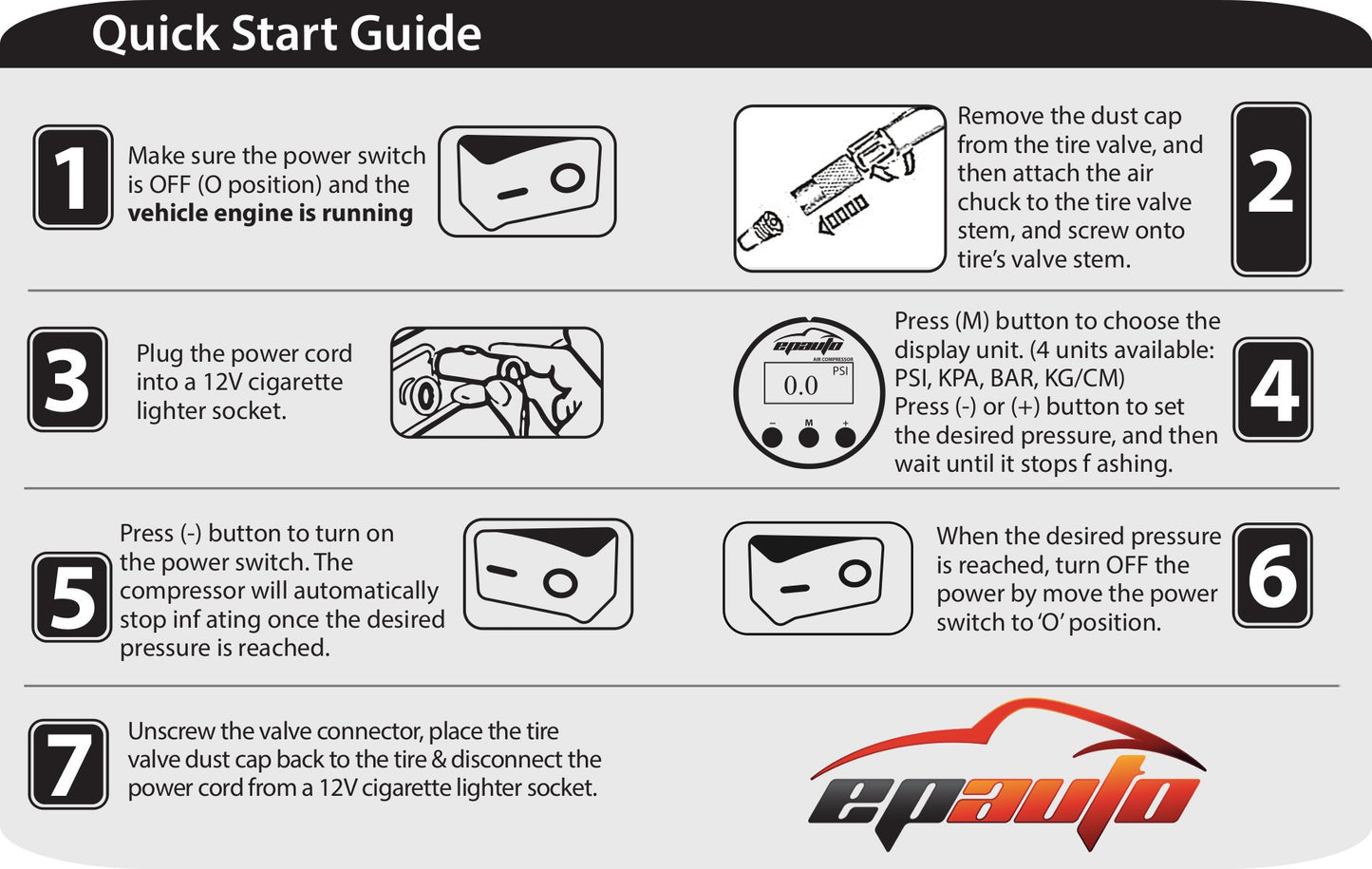 EPAuto 12V DC Portable Air Compressor Pump, Digital Tire Inflator