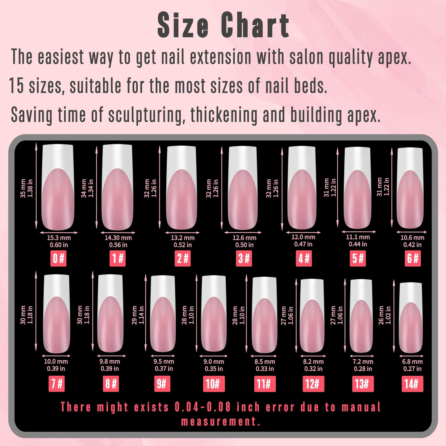 NOVO OVO Instant Apex Pre-designed French Tip Nail Tips Press on, Thick Pre-applied Tip Primer & Base Coat, BERRY PINK Full Cover False Nails Fake Nail Extensions for Acrylic x 15 sizes 150 pcs