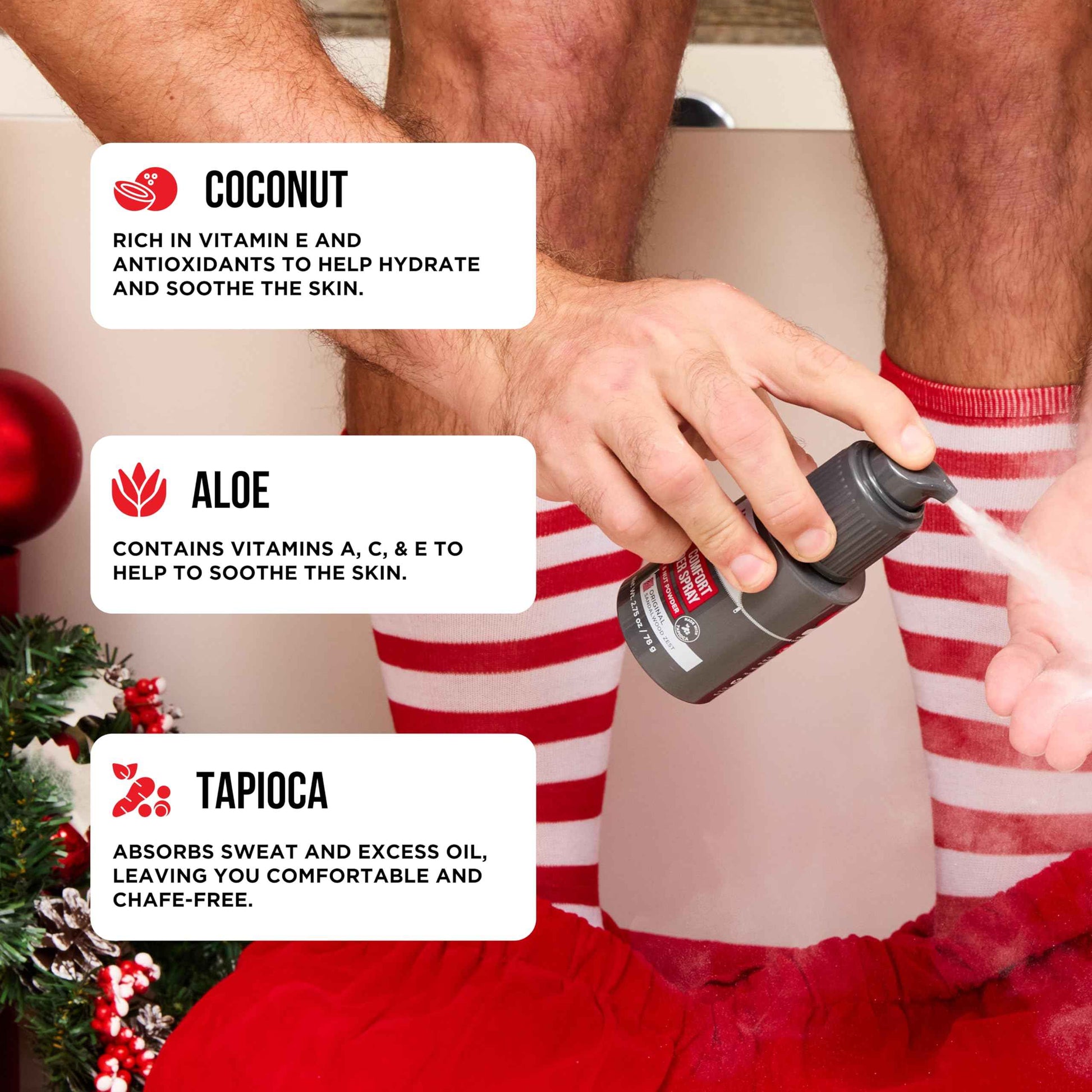 Happy Nuts Comfort Powder Spray Deodorant For Men: Anti-Chafing Sweat Defense, Odor Control, Aluminum-Free, Perfect Stocking Stuffer Gift for Men's Private Parts 2.75 oz (3 Pack), Original Scent