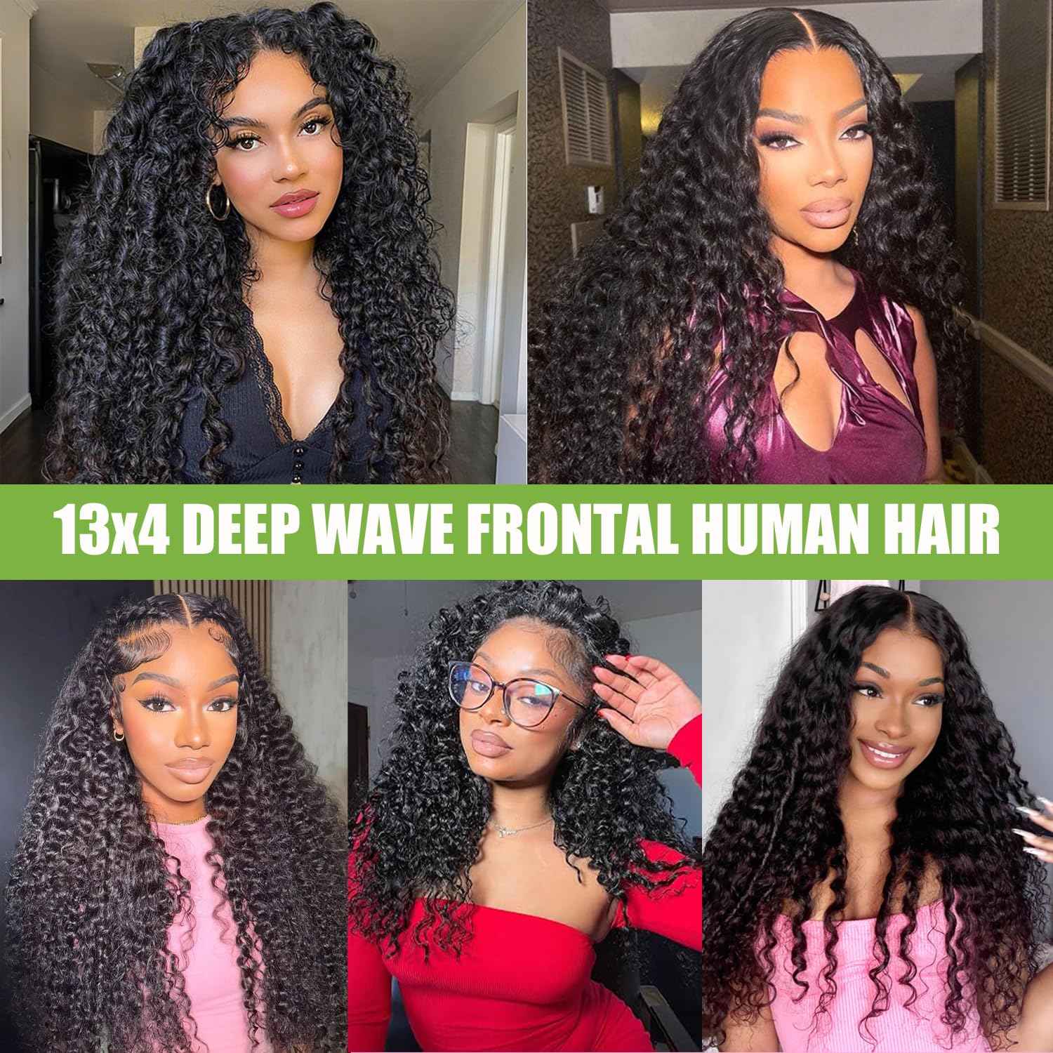 13x4 Lace Frontal Closure Ear to Ear Full Lace Frontal Closure Brazilian Deep Wave Human Hair Frontal Free Part Pre Plucked With Baby Hair 150 Density Natural Black 16 Inch