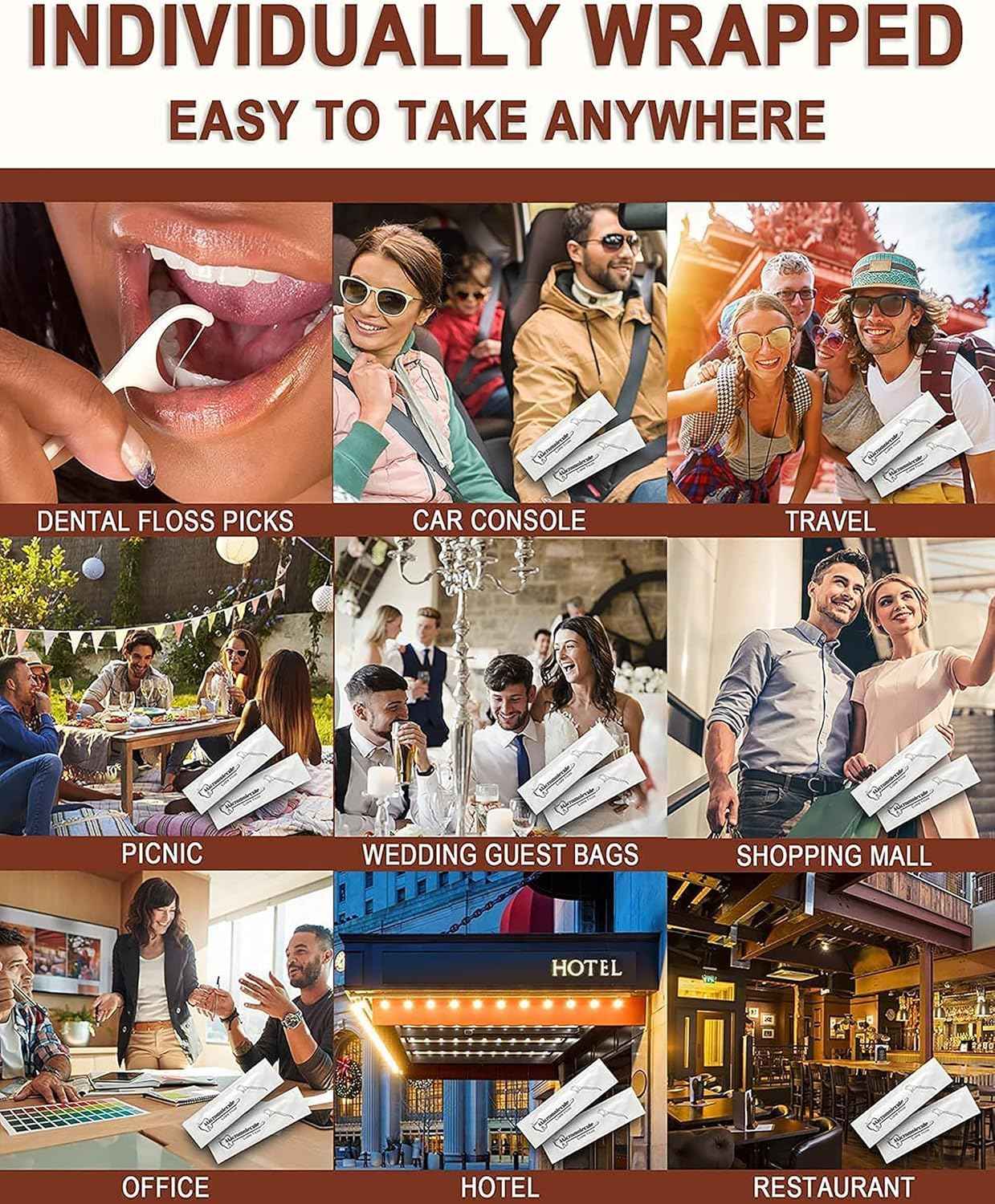 1000 Count Individually Wrapped Dental Floss Picks - Travel, Unflavored, Disposable Tooth Flossers - Single Wrapped Dental Picks