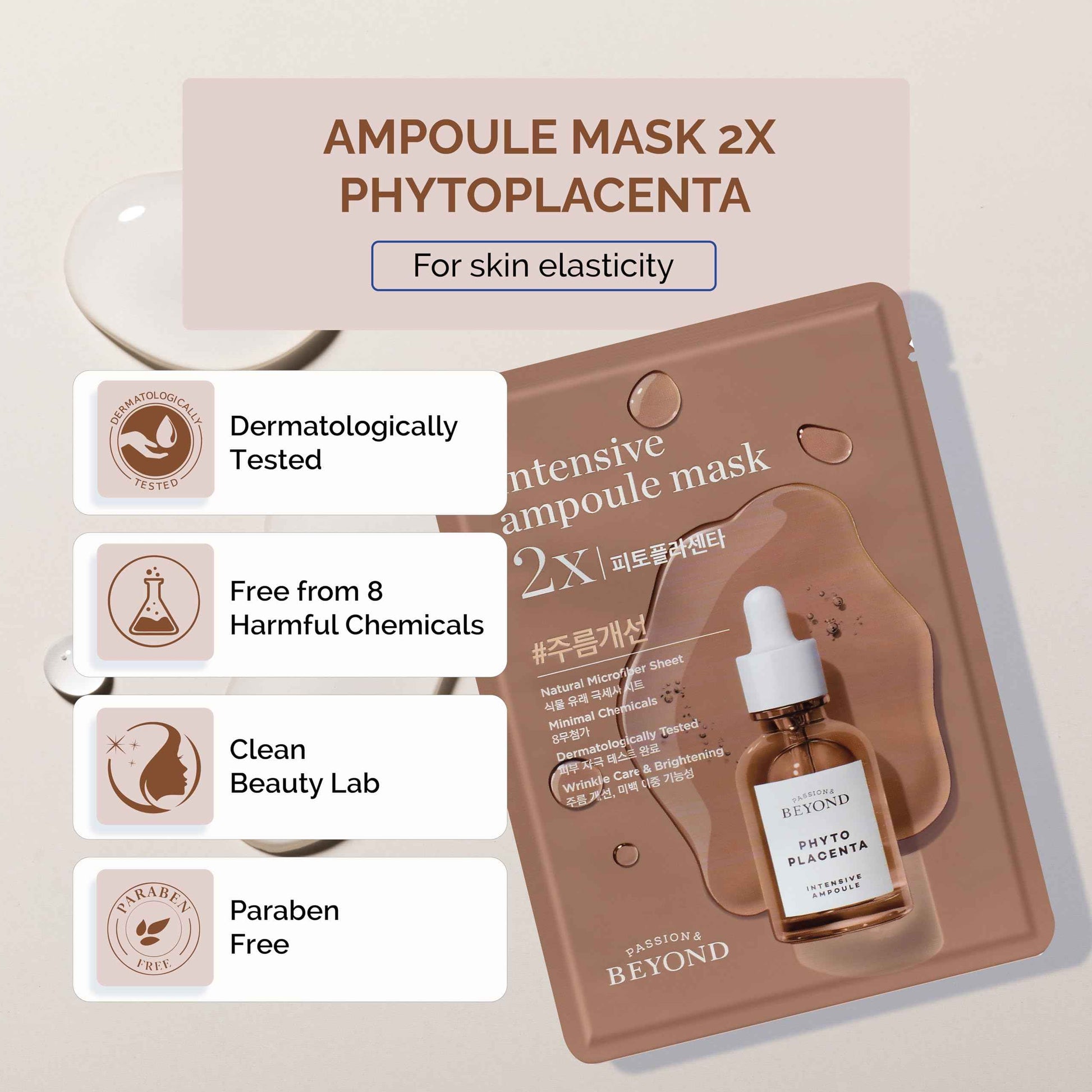 BEYOND Intensive Ampoule Mask 2X Phytoplacenta (25ml/0.85fl oz * 10 sheets) - Dermatologically Tested Hypoallergenic Sheet Masks for Improved Skin Elasticity