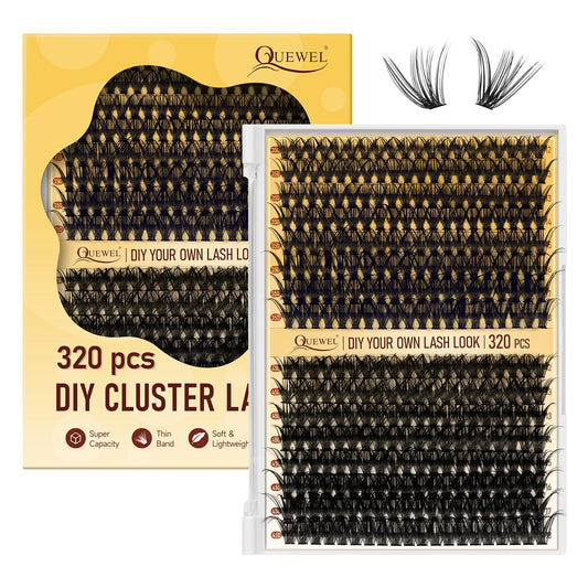 QUEWEL Lash Clusters 320Pcs Cluster Lashes 35D+45D D Curl Lash Clusters Mix12-18mm Individual Eyelashes Clusters Wispy DIY Eyelash Extension Thin Band Soft to Use at Home (35D+45D D Mix12-18)