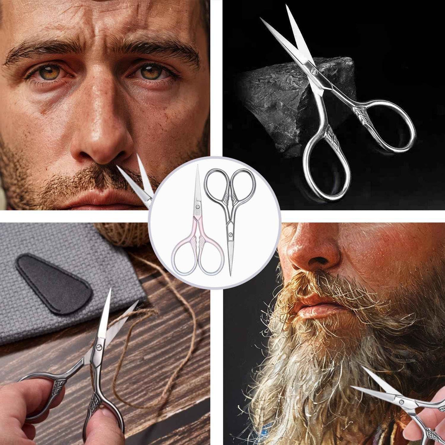 2 Pcs Eyebrow Scissors for Women Men, 3.5 Inch Professional Beauty Mini Scissors, Suitable for Facial Hair, Eyebrows, Beards, Ears, Nose and Beards, Stainless, Steel Straight Head(Pink and Silver)