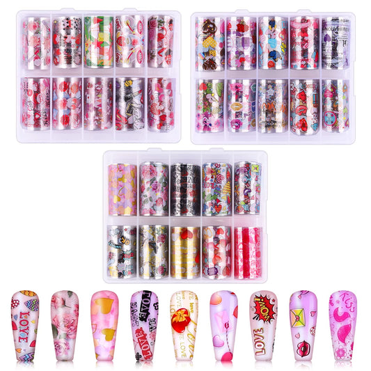 30 Rolls Valentines Day Nail Foil Transfer Stickers Kalolary Colorful Nail Foil Decals with Heart Flower Lips Design Nail Art Transfer Decals Valentine's Day Nail Wraps for Girls Women DIY Nail Decor