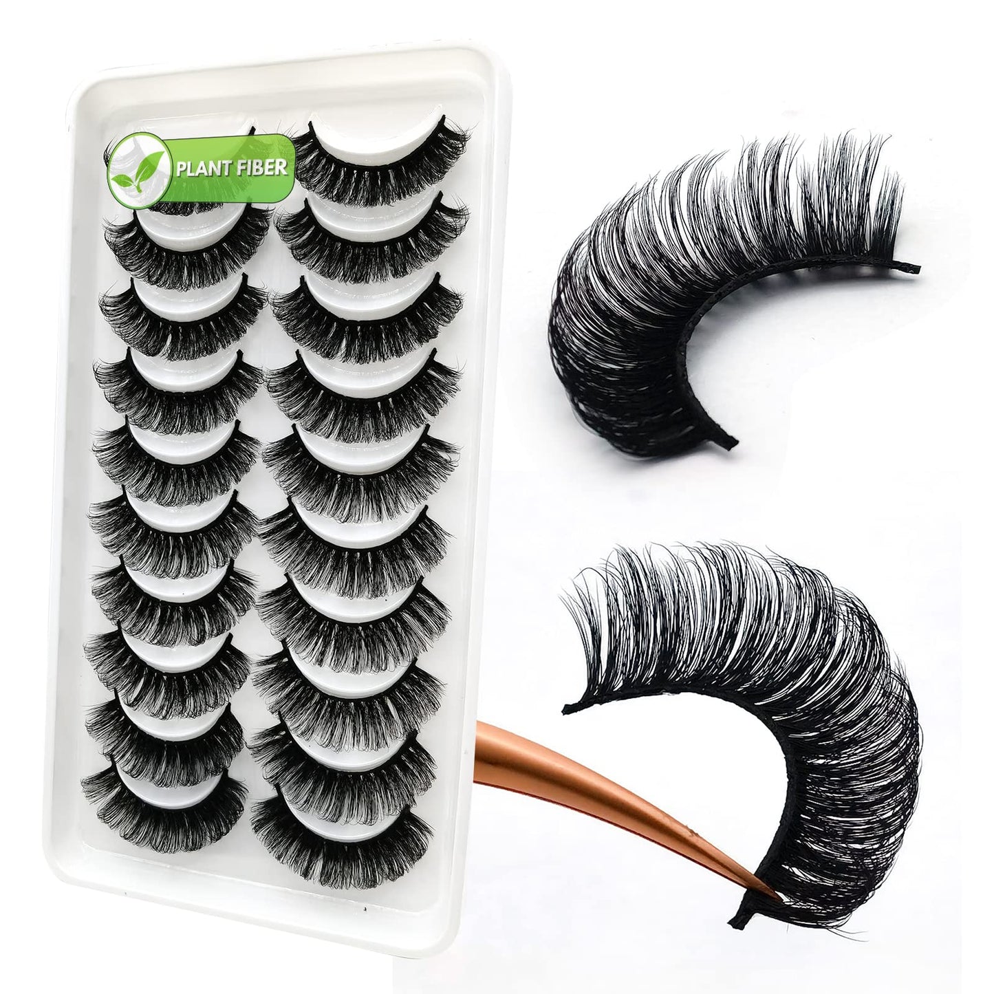 3d Plant Fibre Russian Strip Lashes, D Curl Lash Strips, Natural False Lashes Mink, Wispy Fake Lashes, D Curl Strip Lashes, Natural Wispies Mink Eyelashes, Faux Mink Eyelashes Natural Look (DC08)