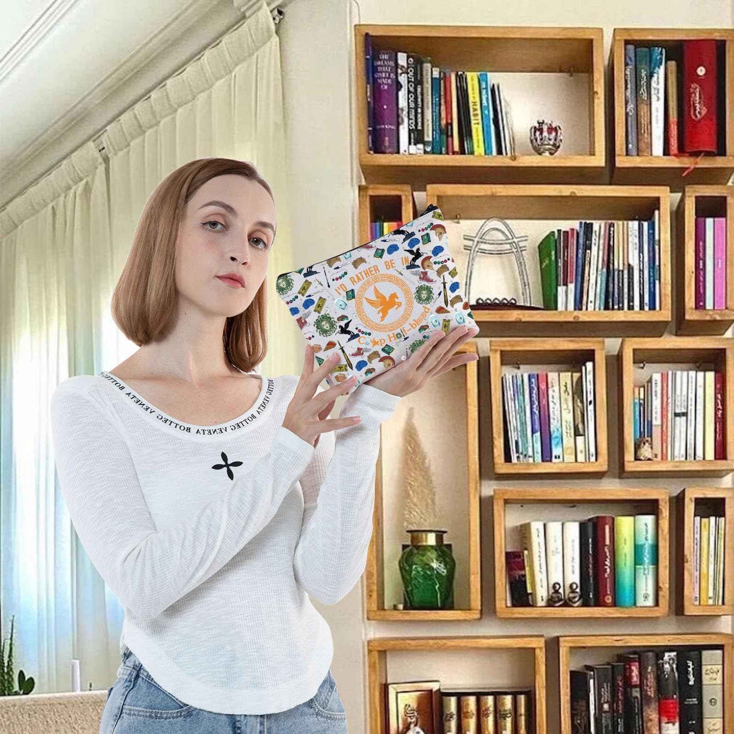 G2TUP Orange Horse Inspired Makeup Bag Book Lover Cosmetic Bag I'd Rather Be In Makeup Bag Horse Merch (Rather in Camp N)