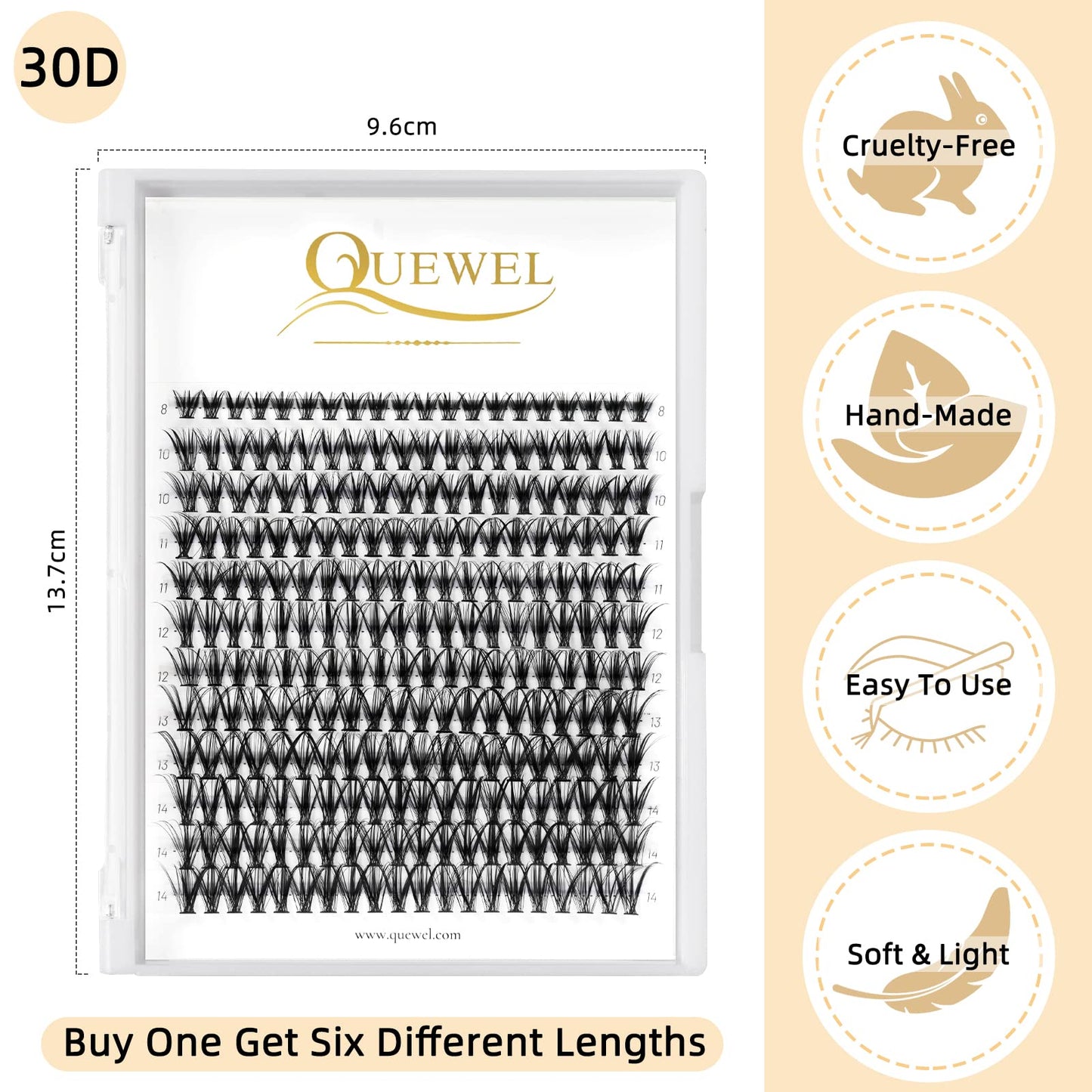 QUEWEL Lash Clusters 240Pcs Cluster Lashes 30D 0.07D Curl Mix8-14mm Individual Lashes Soft&Comfortable DIY Eyelash Extension at Home(30D 0.07D MIX8-14)