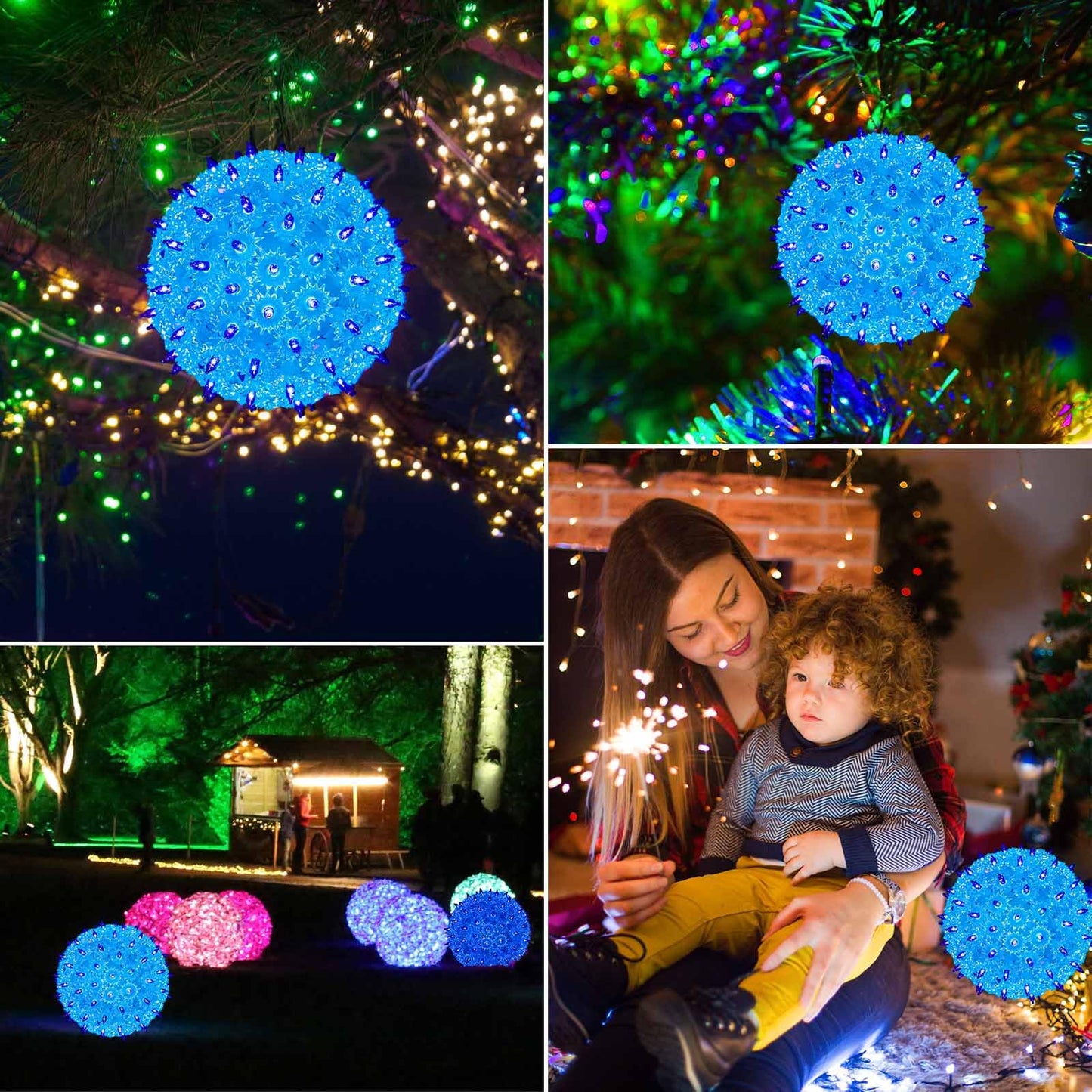 Christmas Lighted Sphere Balls Outdoor - 6" Hanging Starlight Light, 100 Replaceable Bulbs with Add-On Plug, Ball Lights for Trees Party Wedding Patio Indoor Decorations, Blue