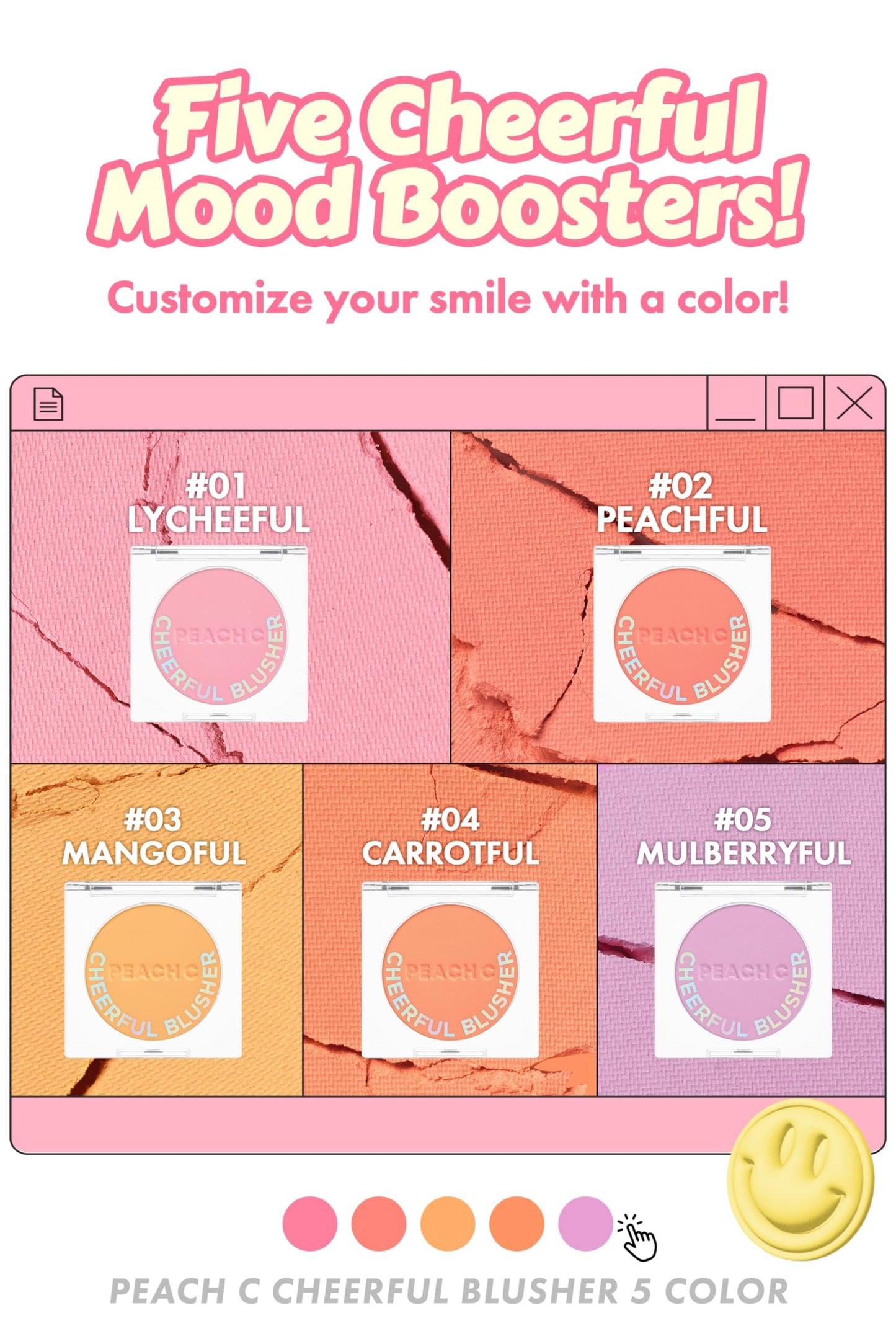 PEACH C Cheerful Blusher | Lavender Purple Blush for Cheeks Powder Makeup | Korean Makeup Creamy Blush Powder | Fine Pigmented Blush | Powder Compact Make Up Blush 0.14 Oz. (05 Mulberryful)