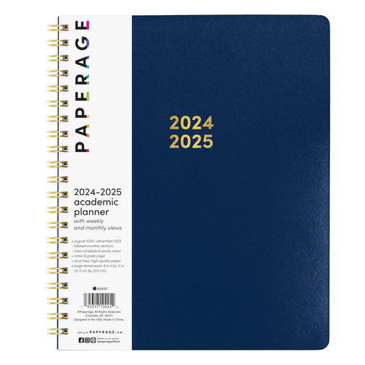 PAPERAGE 17 Month Academic Planner 2024-2025, Weekly & Monthly Spreads, August 2024 - December 2025, Large (9 in x 11 in), Royal Blue