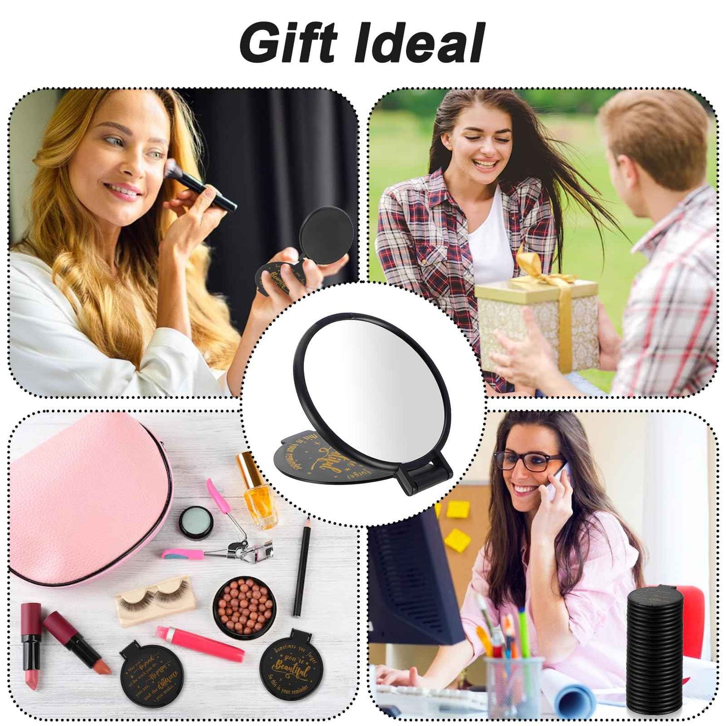 100pcs Black Compact Mirror Bulk Gifts for Women, Mini Inspirational Purse Handheld Makeup Pocket Mirror, Round Portable Makeup Folding Mirrors Gift for Christmas Valentine Daily Travel Coworker