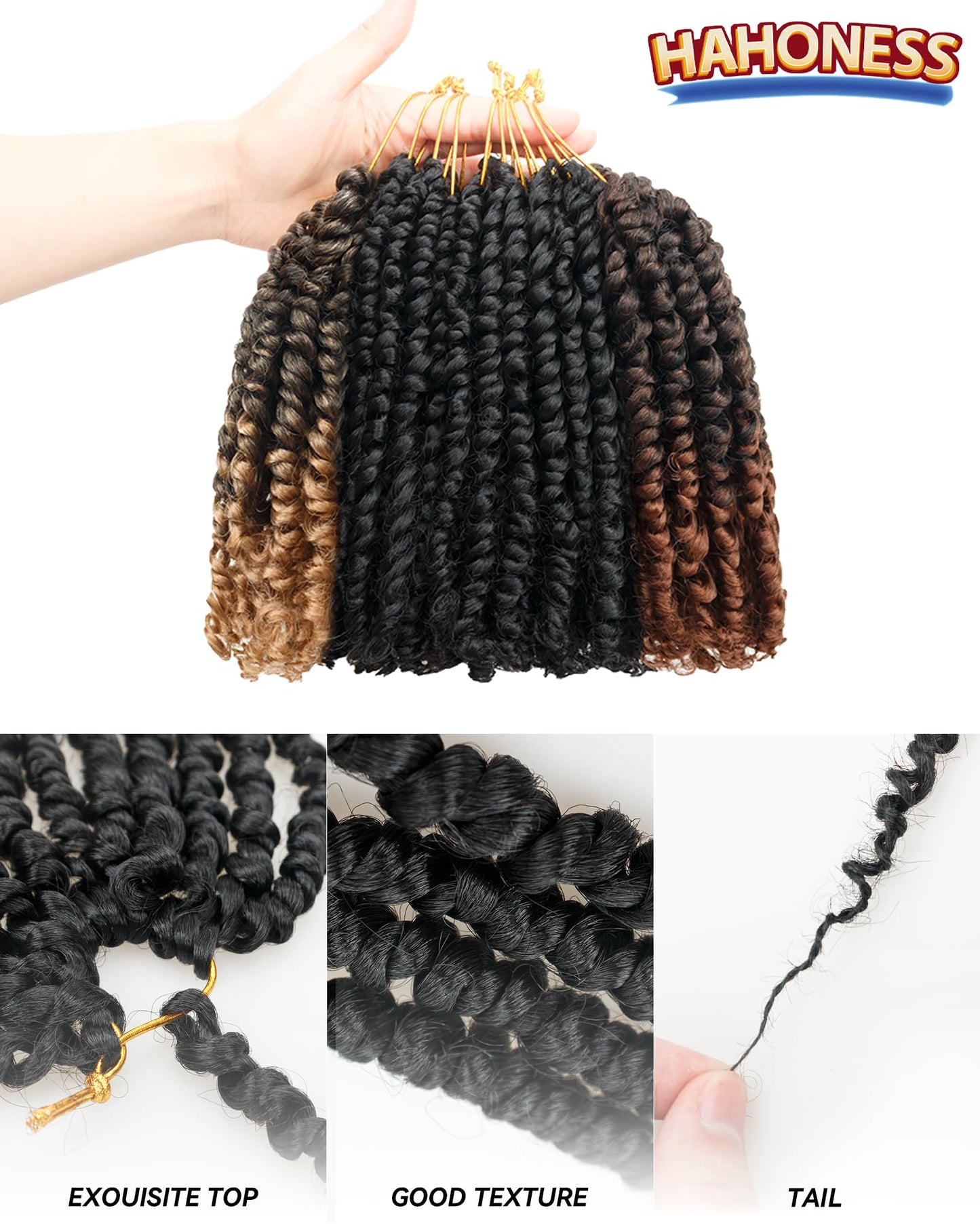 8 Inches 9 Packs Passion Twist Crochet Hair-Mixed Color Combo Pack(7 packs 1B+1 pack T1B/27+1 pack T1B/30),Pre-twisted Pre Looped Super Soft & Bouncy,For Black Women and Kids(8"-9 Packs,1B+T27+T30)