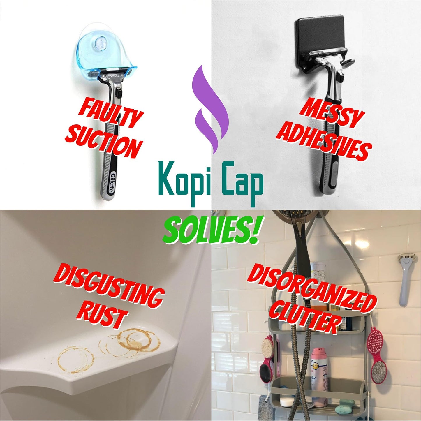 The Original, Reusable, Hanging Shaving Gel Can Accessory Cap with Razor Holder for Women and Men | A Must Have for Storage, Travel, and Rust-Ring Prevention by Kopi Cap LLC