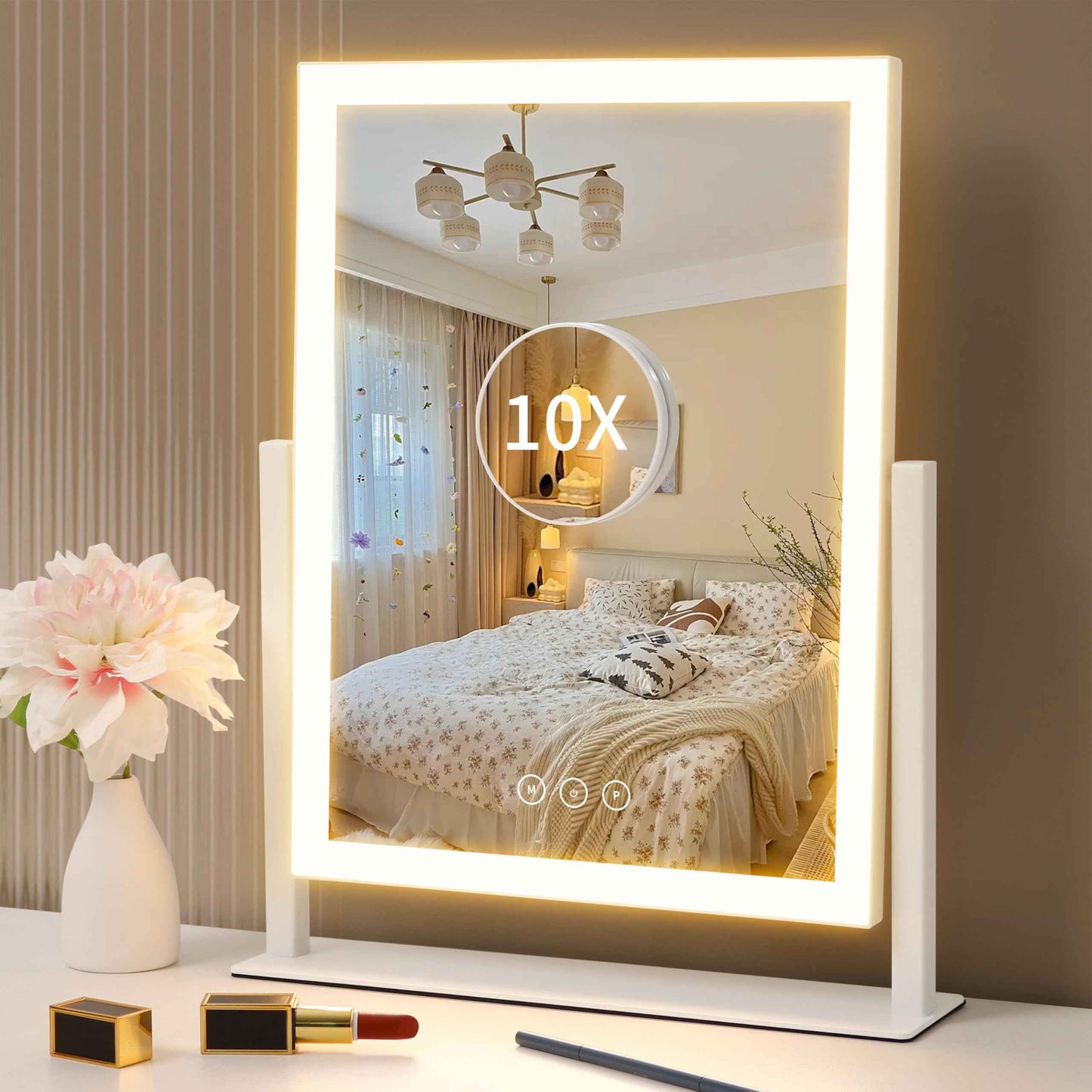 Yumelivi LED Vanity Mirror with Touch Controls, Tabletop Makeup Mirror with Bright Lighting, White