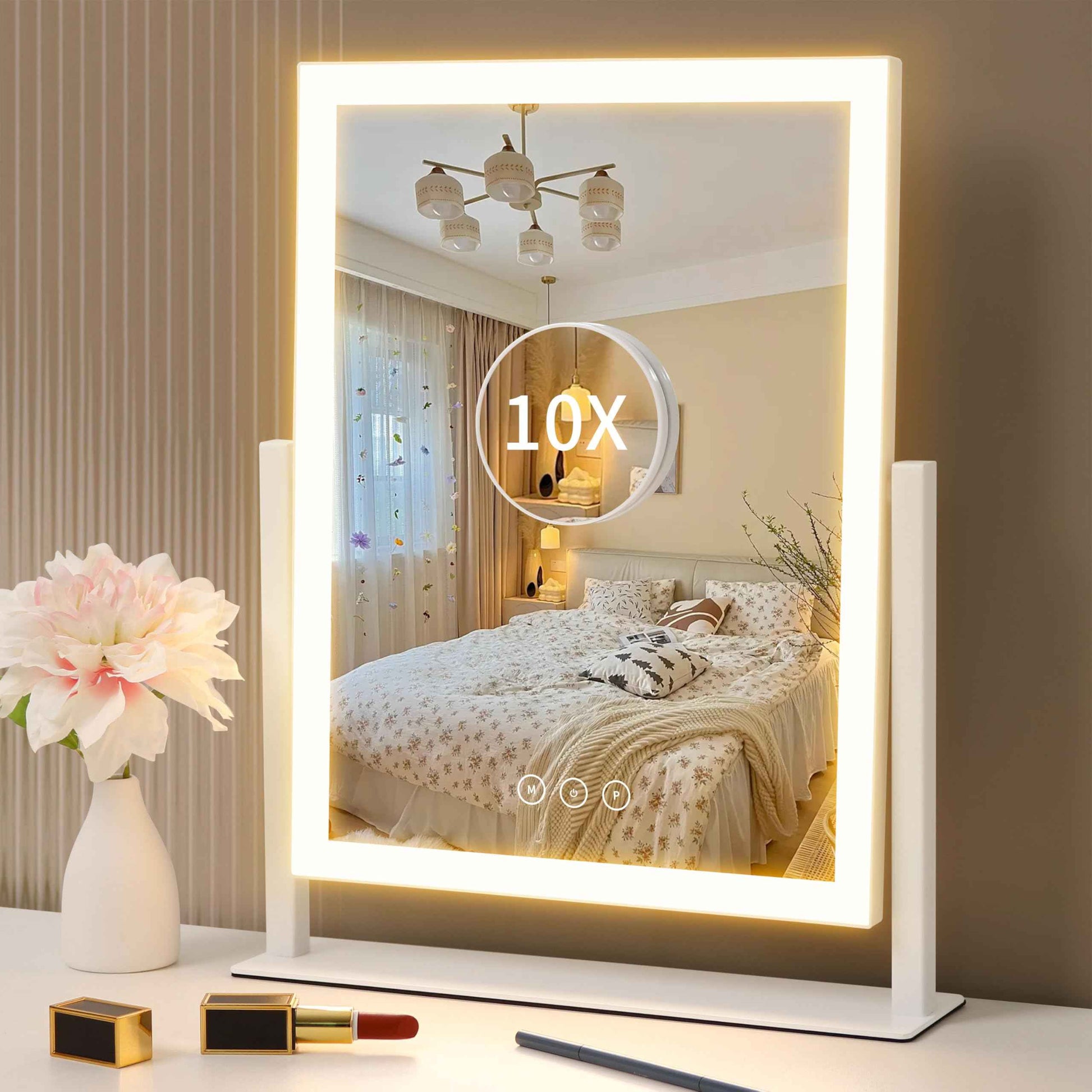 Yumelivi LED Vanity Mirror with Touch Controls, Tabletop Makeup Mirror with Bright Lighting, White