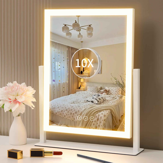 Yumelivi LED Vanity Mirror with Touch Controls, Tabletop Makeup Mirror with Bright Lighting, White