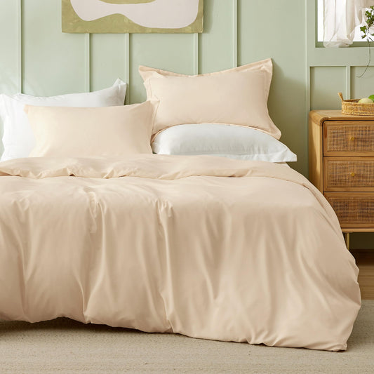 Bedsure Beige Duvet Cover King Size - Polyester & Rayon Derived from Bamboo Cooling King Duvet Cover Set, 3 Pieces, 1 Zipper Closure Duvet Cover (104"x90") & 2 Pillow Shams, Comforter Sold Separately