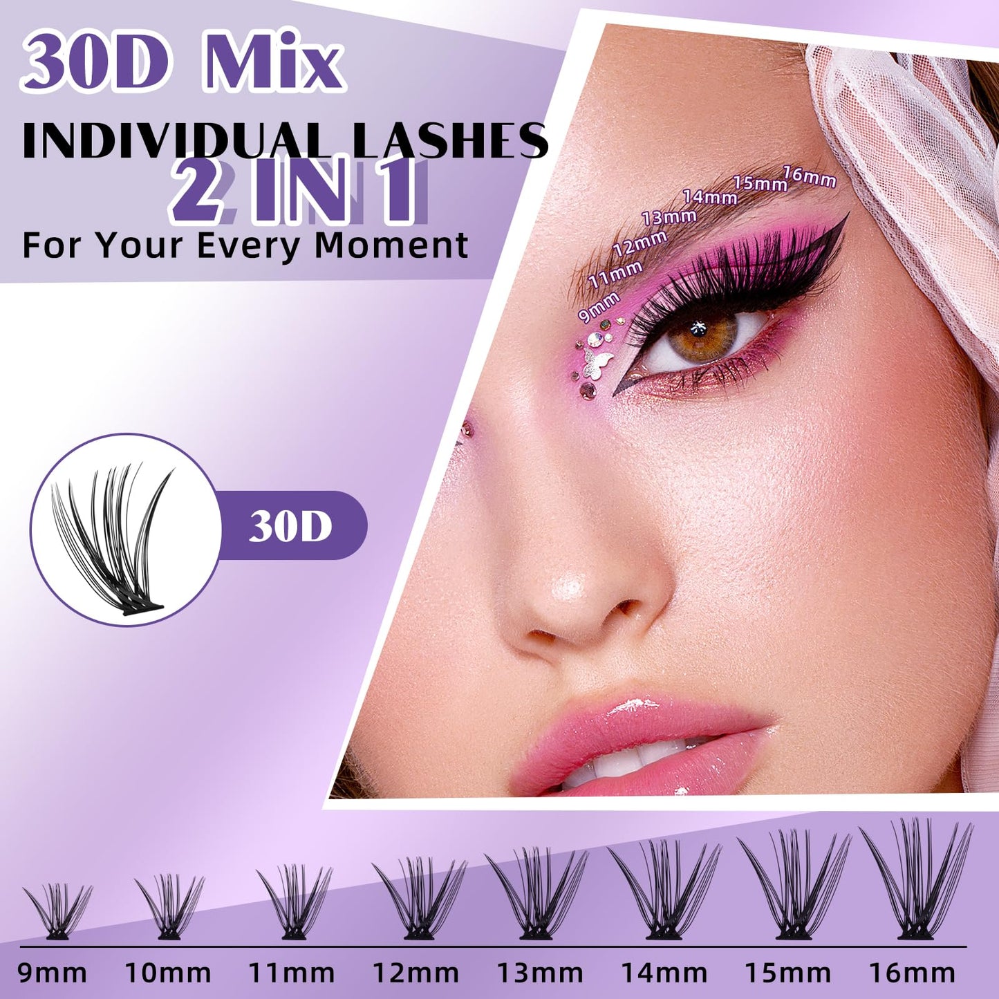 DIY Lash Extension Kit 280pcs Individual Lashes Cluster D Curl Eyelash Extension Kit Lash Clusters with Lash Bond and Seal and Lash Applicator Tool for Self Application (KIT,30D-D-9-16MIX)