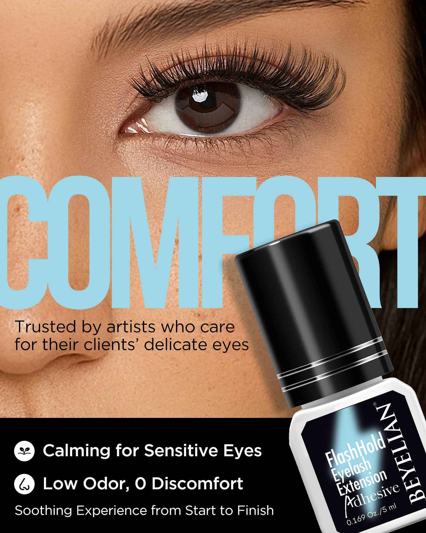 BEYELIAN Sensitive Eyelash Extension Glue 0.17fl.oz/5ml / 0.5Sec Drying Time/Retention – 7-8 Weeks/Black Adhesive/Hypoallergenic Formaldehyde-Free Lash Extension Glue for Professional Use Only