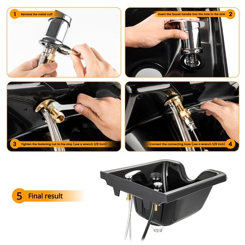 Professional Beauty Salon Shampoo Sink Bowl Faucet and Sprayer Kit with Vacuum Breaker and Flexible Spray Hose - Chrome Finish
