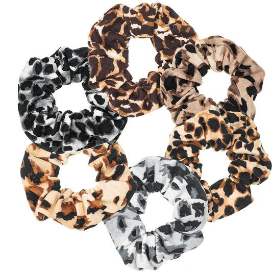 Leopard Print Scrunchies Set - 6PCS Bandana Hair Ties for Women (Assorted Prints)