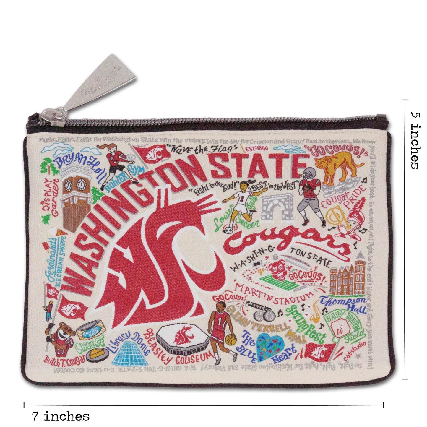 Catstudio Collegiate Zipper Pouch, Washington State University Travel Toiletry Bag, Ideal Gift for Alumni, Makeup Bag, Dog Treat Pouch, or Travel Purse Pouch