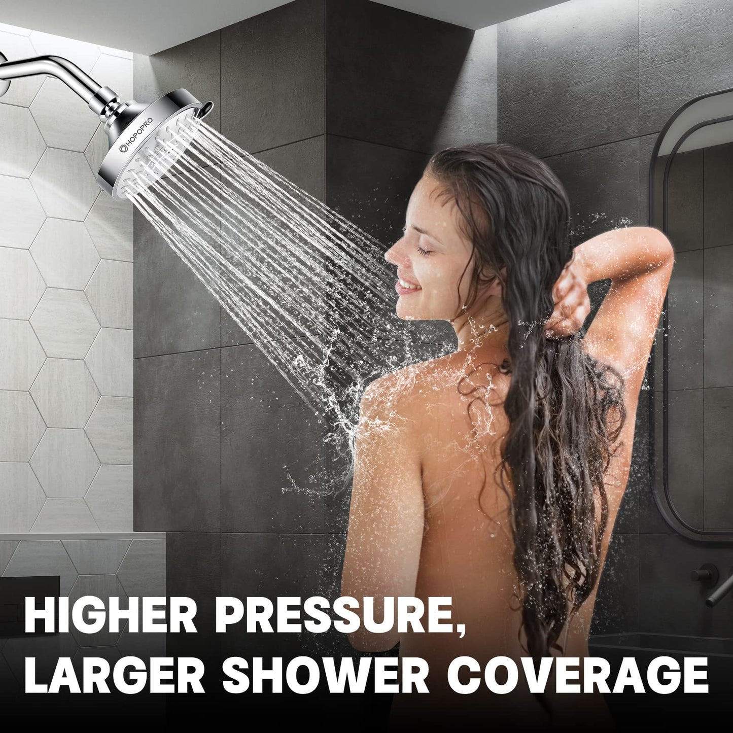 HOPOPRO 5-Mode High Pressure Shower Head - Consumer Reports, The Washington Post, NBC News, TODAY TV Show Recommended - High Flow Fixed Showerheads Bathroom Rain Showerhead (4 Inch Silver)