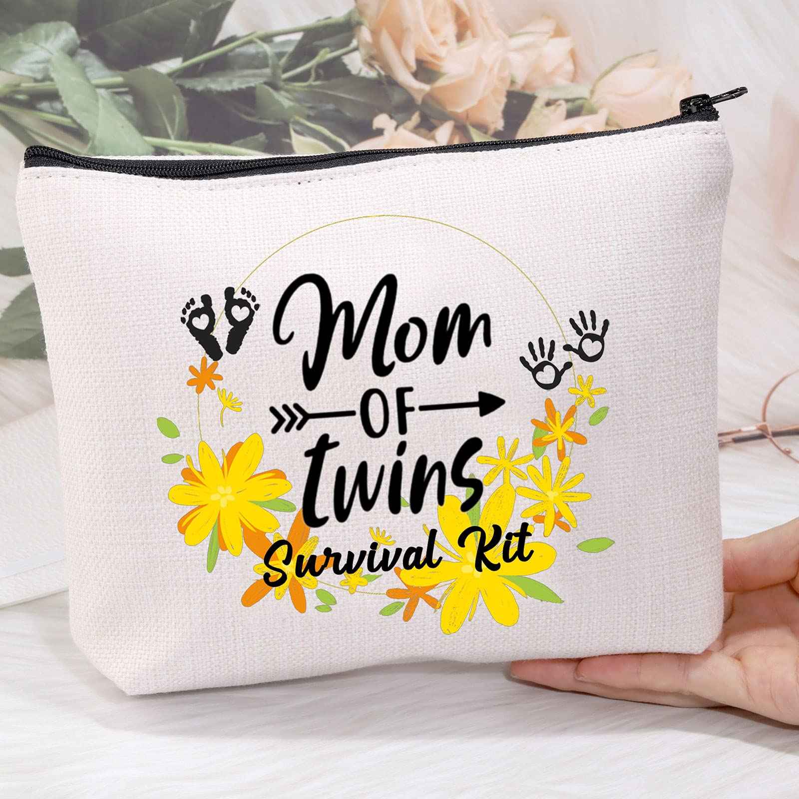 MEIKIUP Twins Mama Gifts Mom Of Twins Makeup Bag Mommy To Be Gifts New Mom Travel Zipper Mom of Twins Sur vival Kit(Mom of Twins bag)