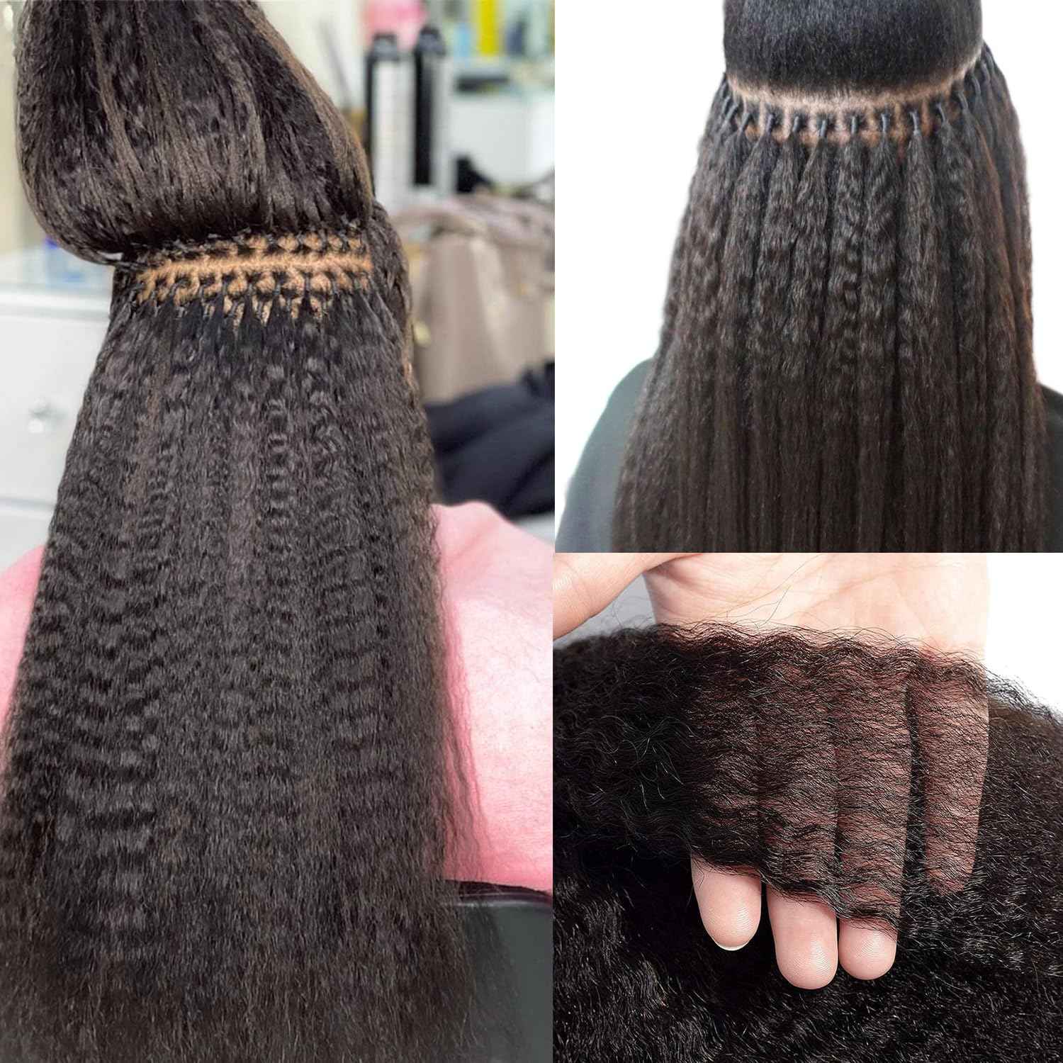 I Tip Hair Extensions Kinky Straight Cold Fusion I Tip Extension Real Human Hair Black 18 Inch Soft Keratin Tip Extensions Human Hair Kinky Straight I Tips for Black Women 50 Strands 50Grams