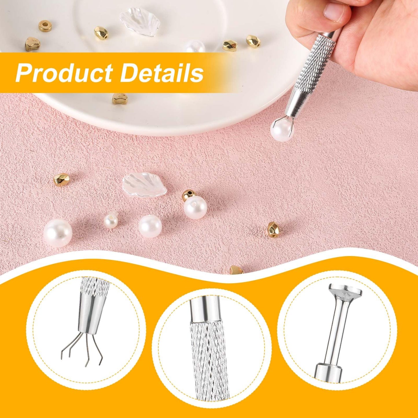 4pcs 4-Claw Jewelry Pick Up Tool, Stainless Steel Piercing Ball & Jewelry Grabber Ic Chip Pickup Tool Diamond Tweezers Prong Holder Claw for Mini Small Parts Pearl Electronic Components (Type 4)