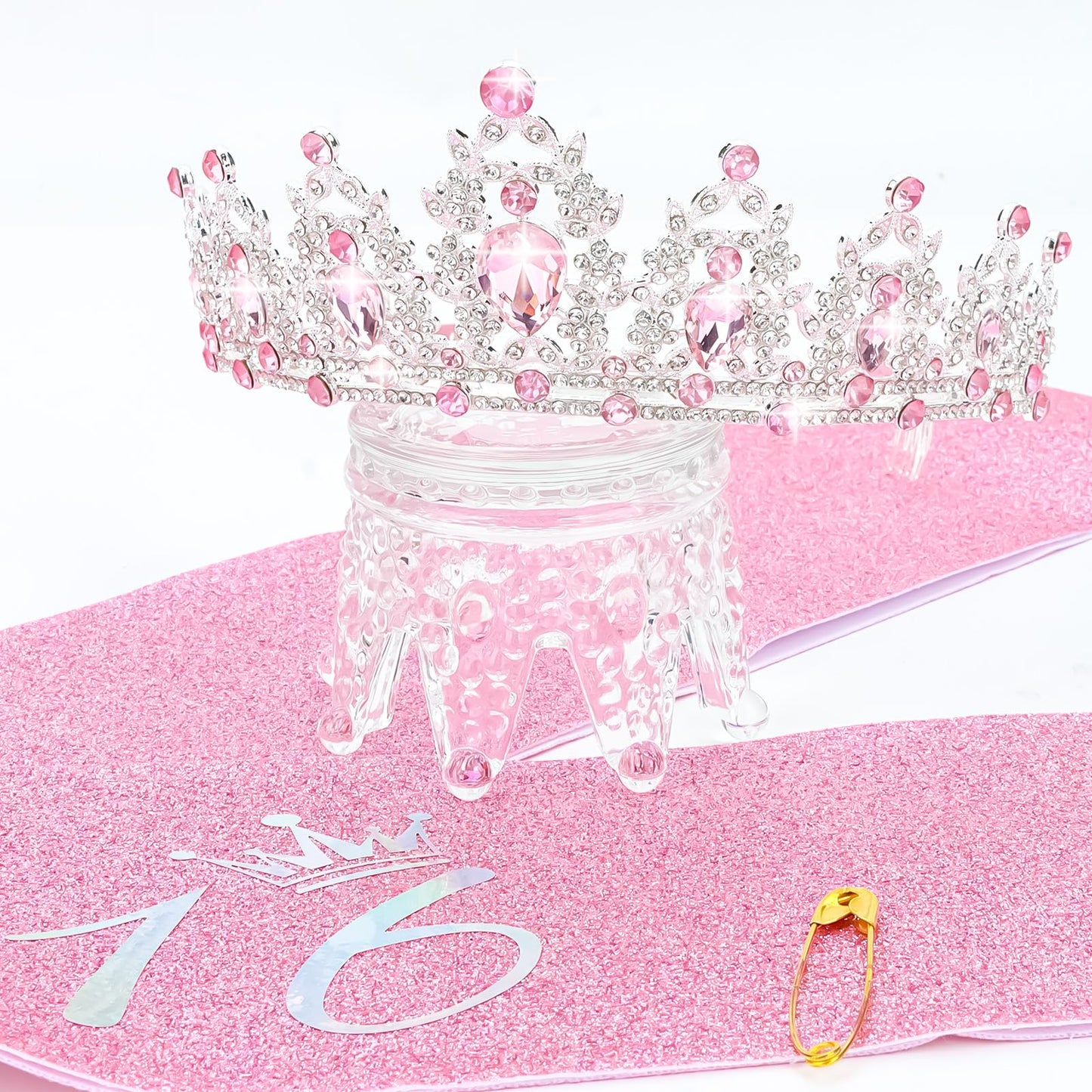 YARIEW Pink Sweet 16 Sash and Tiara, Sweet 16 Birthday Decorations for Girls, Birthday Crown and Sash, 16th Birthday Gifts for Girls, Sweet Sixteen Gifts for Girls…