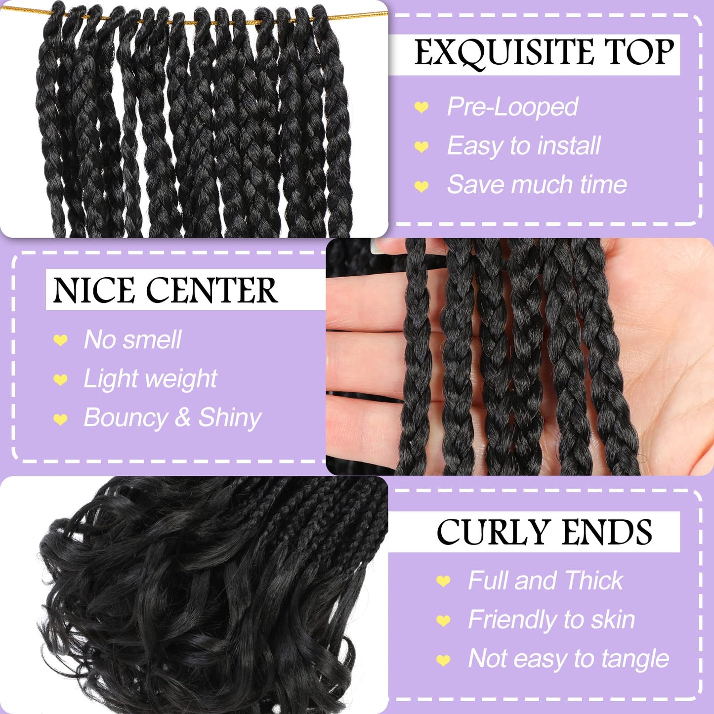 French Curl Crochet Braids 24 Inch Goddess Box Braids Crochet Hair for Women 8 Packs Pre Looped Crochet Box Braids with Curly Ends Synthetic French Curly Braiding Hair Extensions (1B#)