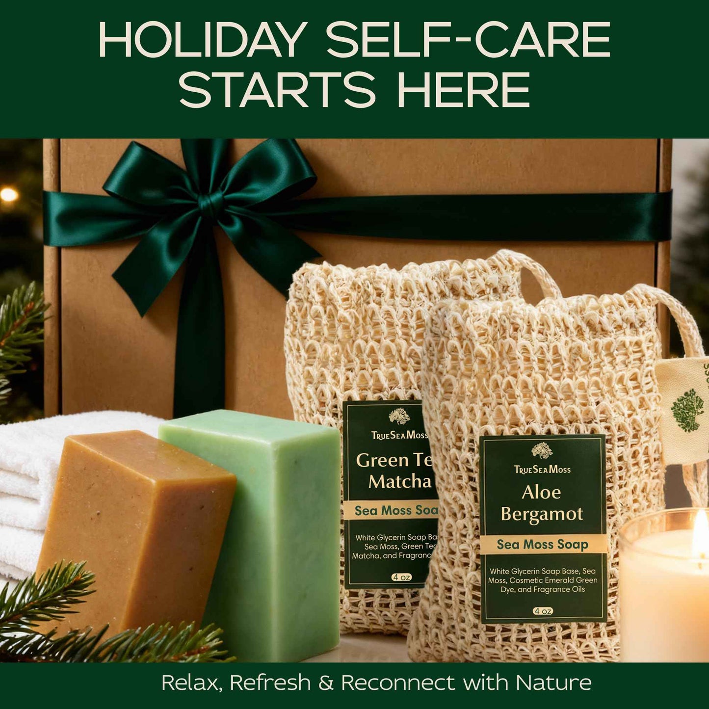 Sea Moss Soap Bar – Detoxifying Green Tea Matcha & Aloe Bergamot – All-Natural Handmade Soap for Sensitive Skin, Face & Body – Holiday Gift or Christmas Stocking Stuffer for Men & Women