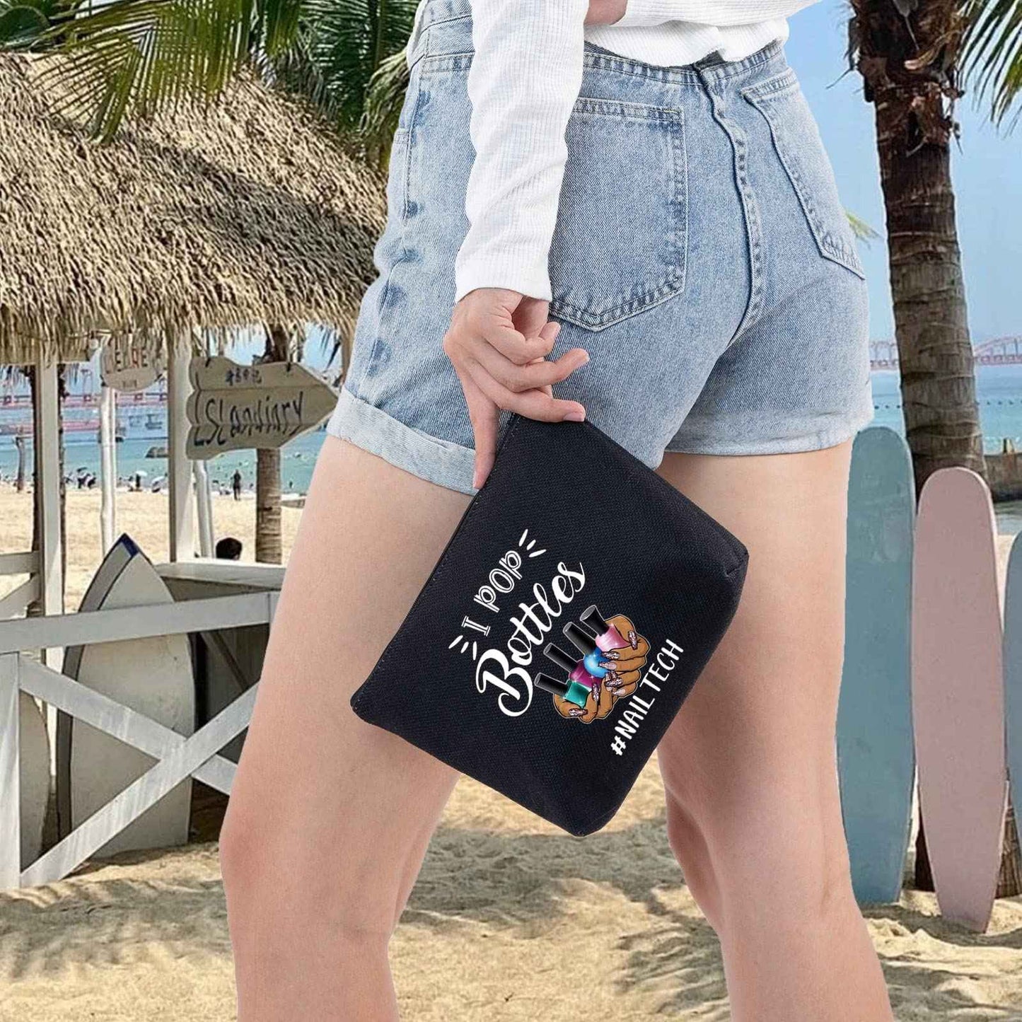 LEVLO Nail Technician Cosmetic Bag Manicurist Nail Tech Gift I Pop Bottles Nail Tech Make up Zipper Pouch Bag Nail Artist Gift (I Pop Bottles Black)