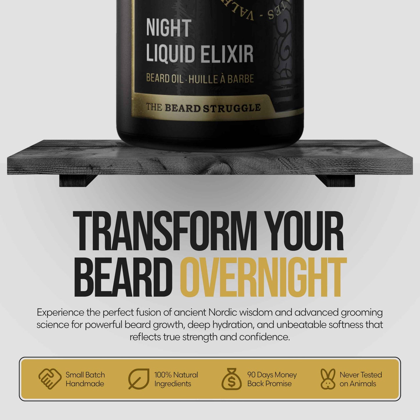 The Beard Struggle - Beard Growth Oil - Valhalla's Gates, Gold Collection (1 Fl oz) - Night Liquid Elixir - Beard Oil for Men - Softens, Moisturizing, & Healthier Beard Growth