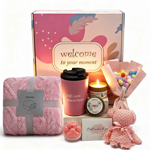Self Care Gift Set for Women Birthday Christmas Valentine's Day Anniversary Gifts Basket for Her Bestie Girlfriend Daughter Friends Sister with Tuff Blanket, Coffee Mug, Scented Candle etc.