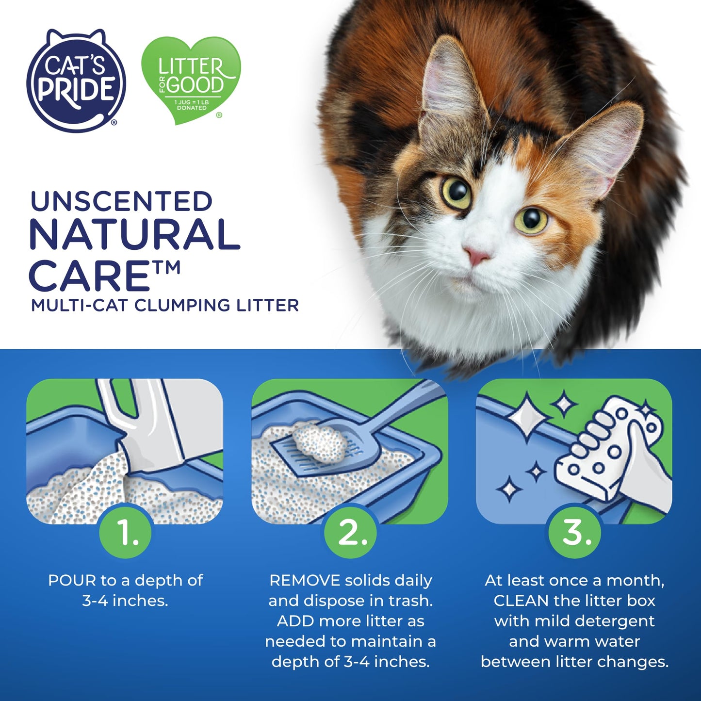 Cat's Pride Max Power: Natural Care - Up to 10 Days of Powerful Odor Control - 100% Natural Odor Elimination - Hypoallergenic - 99% Dust Free - Multi-Cat Clumping Litter, Unscented, 15 Pounds