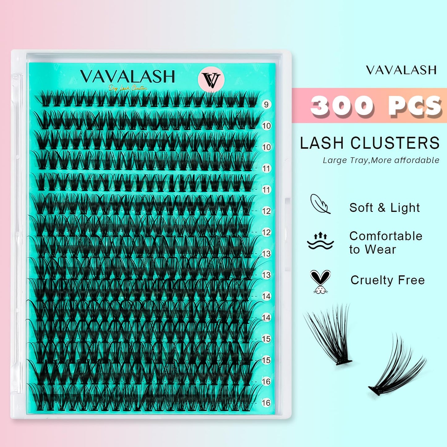 VAVALASH DIY Lash Extension Kit 300 PCS Individual Cluster Lashes Kit 30D 0.07-D-9-16mm Lash Clusters, Lash Bond and Seal, Lash Tweezer for DIY Eyelash Extension at Home（Kit-30D-0.07-D-9-16MIX）