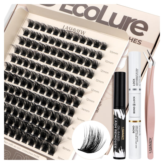 LASHVIEW Diy Eyelash Extension Kit, DIY Cluster Lashes, 10-16mm Multilayered Cluster Eyelash Extensions, Reusable Fluffy Individual Lashes Cluster(56D)